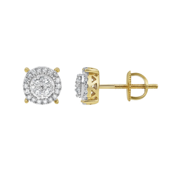LuvMyJewelry Quad Circle Stud 14K Yellow Gold Diamond Earrings 0.25 Ct. Tw