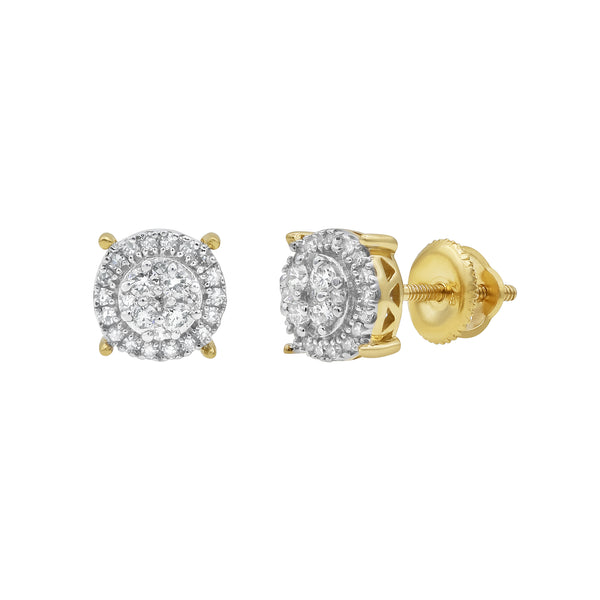 LuvMyJewelry Quad Circle Stud 14K Yellow Gold Diamond Earrings 0.25 ct. tw