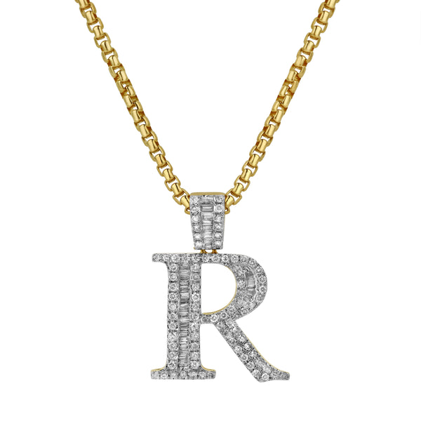 LuvMyJewelry R Initial Diamond Pendant 10K Yellow Gold - 0.86 Carats