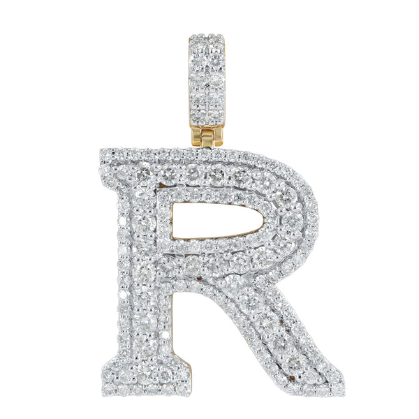 LuvMyJewelry R Initial Diamond Pendant 14K Yellow Gold - 2.5 Carats
