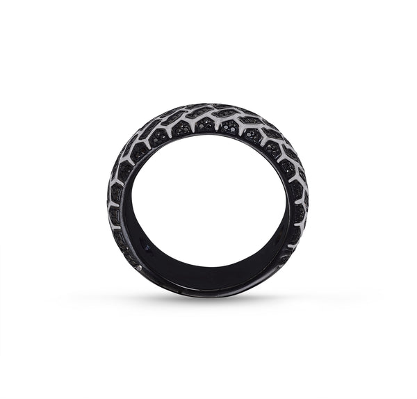 LuvMyJewelry Racer Swag Black Rhodium Plated Sterling Silver Tire Tread Black Diamond Band Ring
