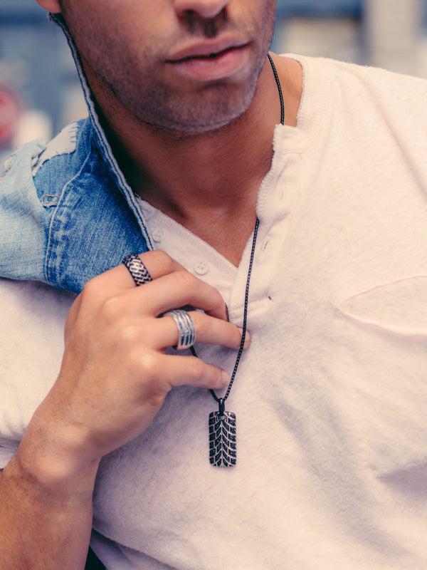 LuvMyJewelry Racer Swag Black Rhodium Plated Sterling Silver Tire Tread Black Diamond Tag