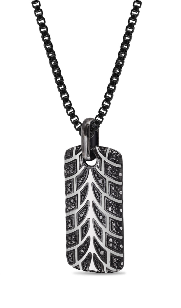 LuvMyJewelry Racer Swag Black Rhodium Plated Sterling Silver Tire Tread Black Diamond Tag