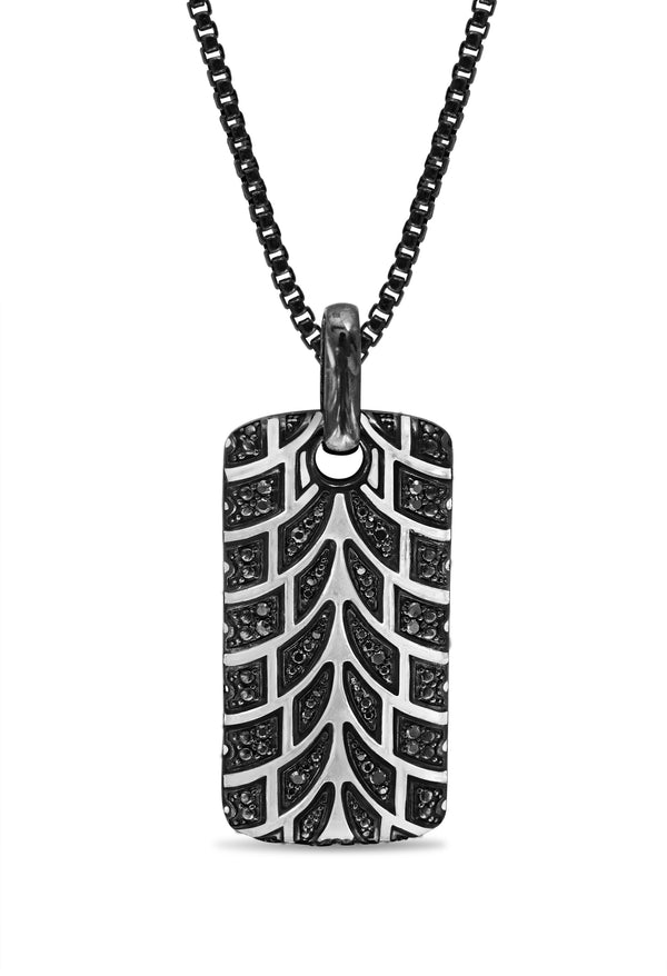 LuvMyJewelry Racer Swag Black Rhodium Plated Sterling Silver Tire Tread Black Diamond Tag