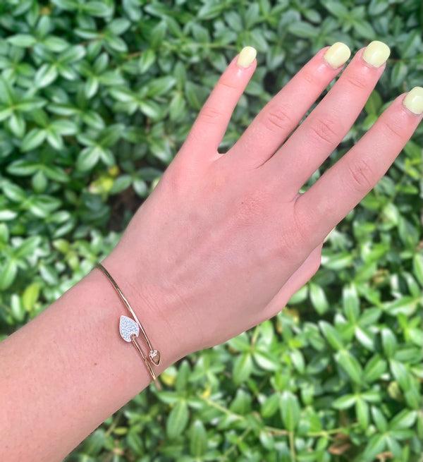 LuvMyJewelry Raindrop Adjustable Diamond Bangle In 14K Rose Gold Vermeil On Sterling Silver