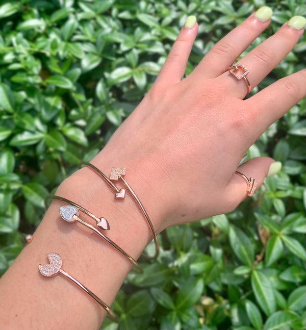 LuvMyJewelry Raindrop Adjustable Diamond Bangle In 14K Rose Gold Vermeil On Sterling Silver