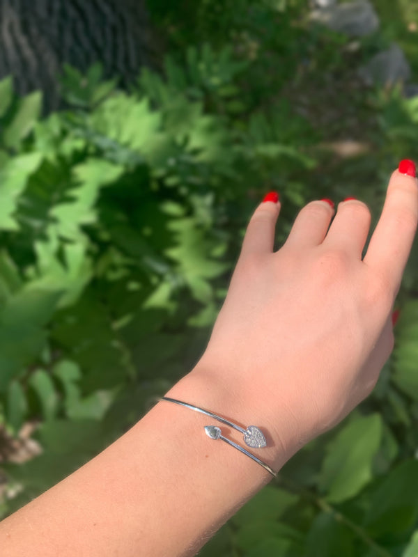 LuvMyJewelry Raindrop Adjustable Diamond Bangle In Sterling Silver