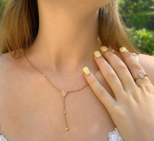 LuvMyJewelry Raindrop Drip Diamond Y Necklace In 14K Rose Gold Vermeil On Sterling Silver