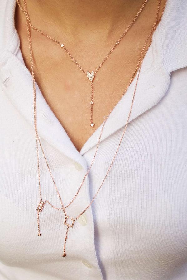 LuvMyJewelry Raindrop Drip Diamond Y Necklace In 14K Rose Gold Vermeil On Sterling Silver