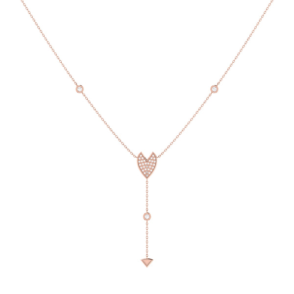 LuvMyJewelry Raindrop Drip Diamond Y Necklace In 14K Rose Gold Vermeil On Sterling Silver
