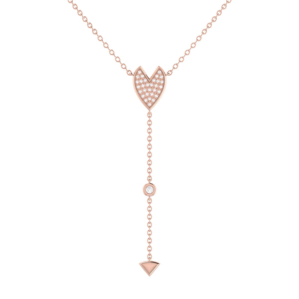 LuvMyJewelry Raindrop Drip Diamond Y Necklace in 14K Rose Gold Vermeil on Sterling Silver
