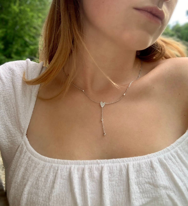 LuvMyJewelry Raindrop Drip Diamond Y Necklace In Sterling Silver