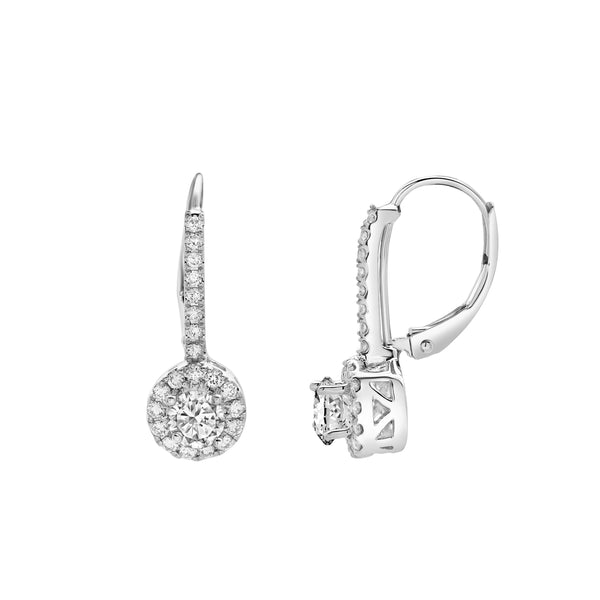 LuvMyJewelry Raine Pave Round Diamond Drop Huggie Hoop Earrings In 14K White Gold