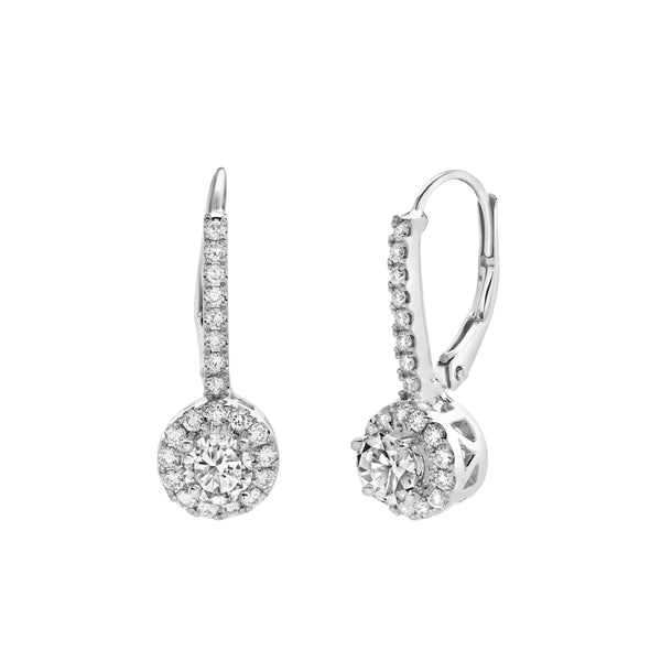 LuvMyJewelry Raine Pave Round Diamond Drop Huggie Hoop Earrings in 14K White Gold
