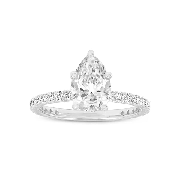 LuvMyJewelry Rania 14K White Gold Pear Lab Grown Diamond Hidden Halo Engagement Ring - 1.95 Ct