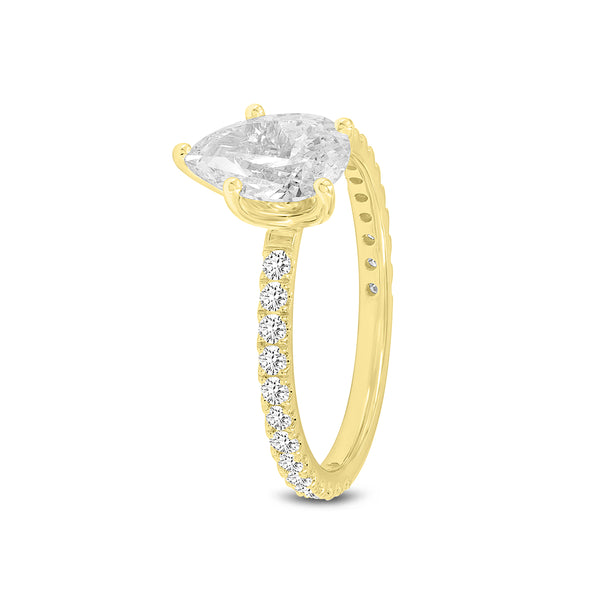 LuvMyJewelry Rania 14K Yellow Gold Pear Lab Grown Diamond Hidden Halo Engagement Ring - 1.95 Ct