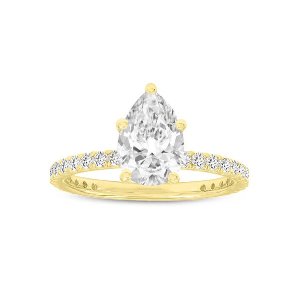 LuvMyJewelry Rania 14K Yellow Gold Pear Lab Grown Diamond Hidden Halo Engagement Ring - 1.95 Ct