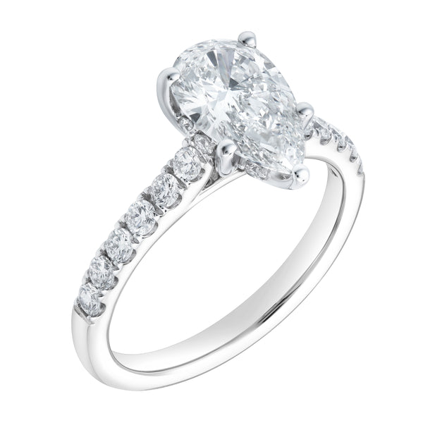 LuvMyJewelry Rasha 14K White Gold Pear Lab Grown Diamond Hidden Halo Engagement Ring - 2 Ct