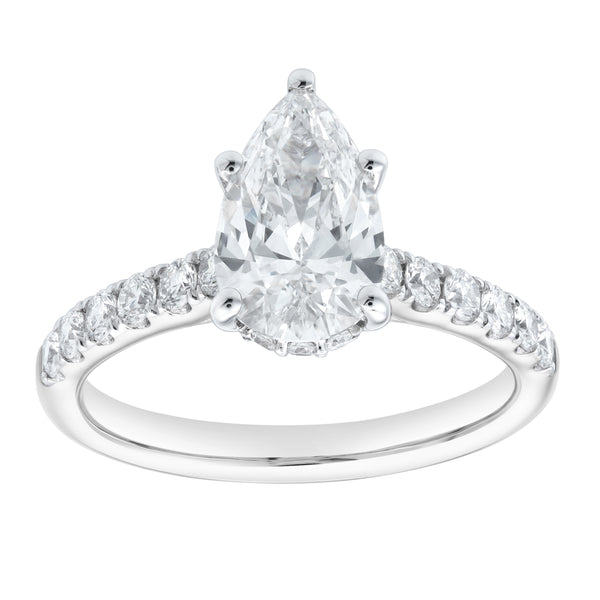LuvMyJewelry Rasha 14K White Gold Pear Lab Grown Diamond Hidden Halo Engagement Ring - 2 Ct