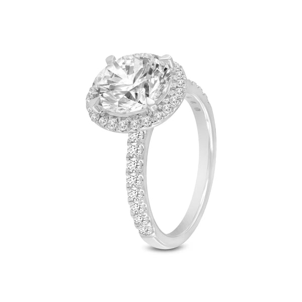 LuvMyJewelry Ravina 14K White Gold Round Cut Lab Grown Diamond Halo Engagement Ring - 2.95 Ct
