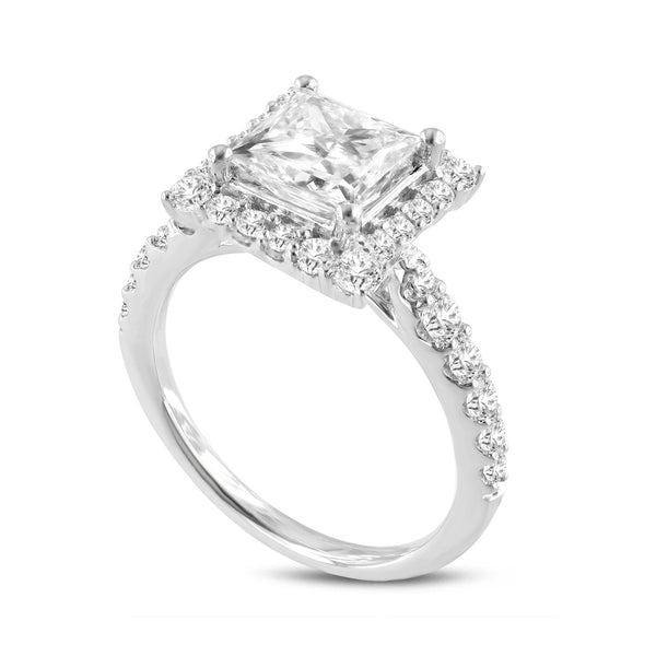 LuvMyJewelry Raya 14K White Gold Princess Cut Lab Grown Diamond Halo Engagement Ring - 2.55 Ct