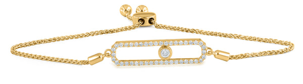 LuvMyJewelry Rectangular Kinetic Slider Bolo Adjustable Diamond Bracelet in 14K Yellow Gold