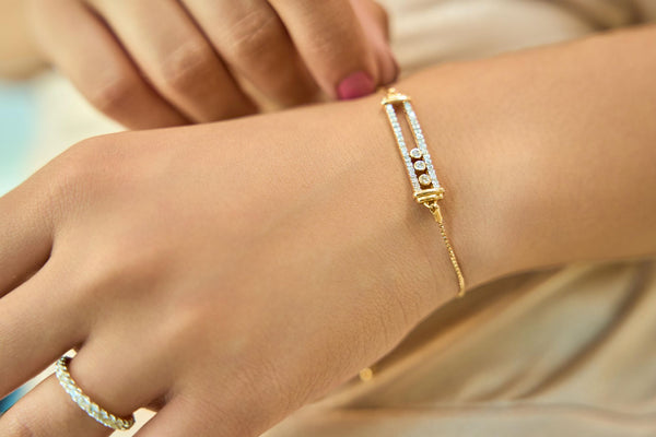LuvMyJewelry Rectangular Kinetic Trio Slider Bolo Adjustable Diamond Bracelet In 14K Yellow Gold