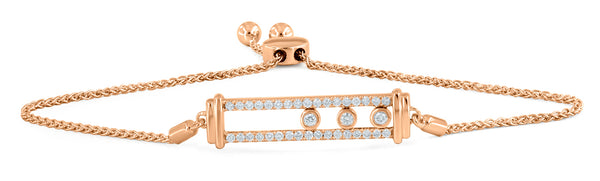 LuvMyJewelry Rectangular Kinetic Trio Slider Bolo Adjustable Diamond Bracelet in 14K Rose Gold