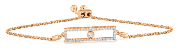 LuvMyJewelry Rectangular Kinetic Uno Slider Bolo Adjustable Diamond Bracelet in 14K Rose Gold