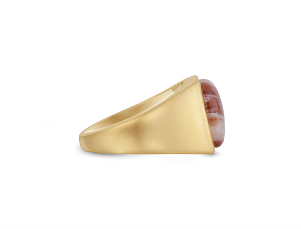 LuvMyJewelry Red Lace Agate Iconic Stone Signet Ring In 14K Yellow Gold Plated Sterling Silver