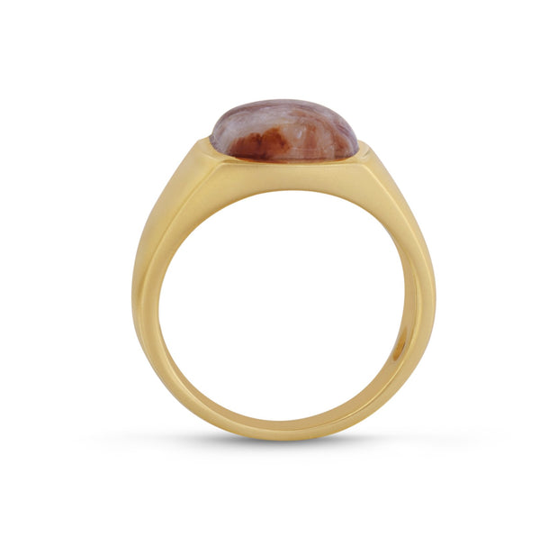 LuvMyJewelry Red Lace Agate Iconic Stone Signet Ring In 14K Yellow Gold Plated Sterling Silver