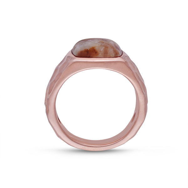 LuvMyJewelry Red Lace Agate Stone Signet Ring In 14K Rose Gold Plated Sterling Silver