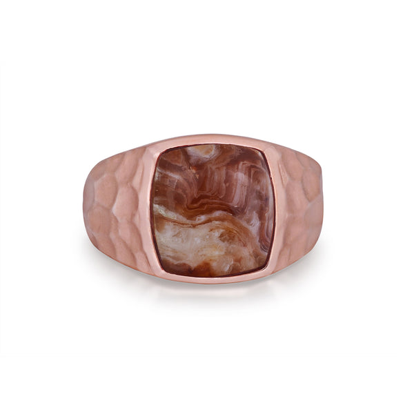 LuvMyJewelry Red Lace Agate Stone Signet Ring in 14K Rose Gold Plated Sterling Silver