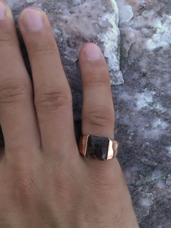 LuvMyJewelry Red Pietersite Stone Signet Ring In 14K Rose Gold Plated Sterling Silver