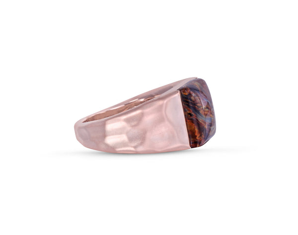 LuvMyJewelry Red Pietersite Stone Signet Ring In 14K Rose Gold Plated Sterling Silver