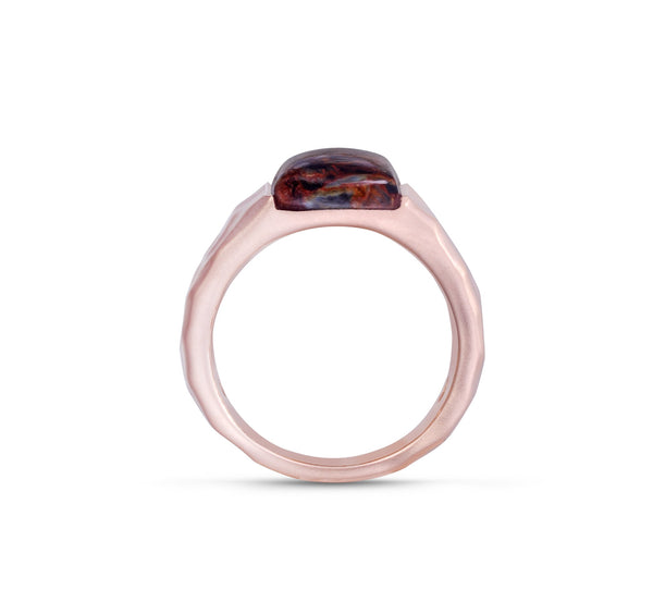 LuvMyJewelry Red Pietersite Stone Signet Ring In 14K Rose Gold Plated Sterling Silver