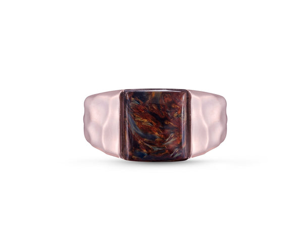 LuvMyJewelry Red Pietersite Stone Signet Ring in 14K Rose Gold Plated Sterling Silver