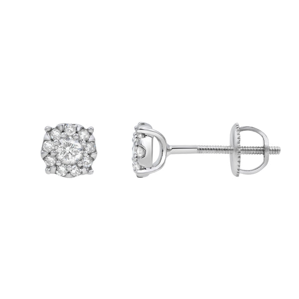 LuvMyJewelry Regal Cluster Stud 14K White Gold Diamond Earrings 0.27 Ct. Tw