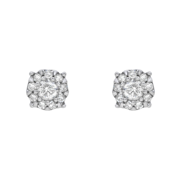 LuvMyJewelry Regal Cluster Stud 14K White Gold Diamond Earrings 0.27 Ct. Tw