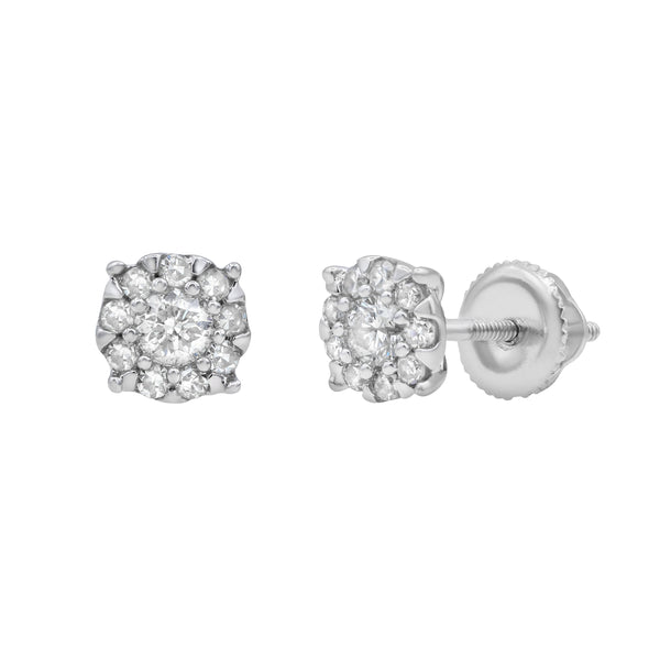 LuvMyJewelry Regal Cluster Stud 14K White Gold Diamond Earrings 0.27 ct. tw