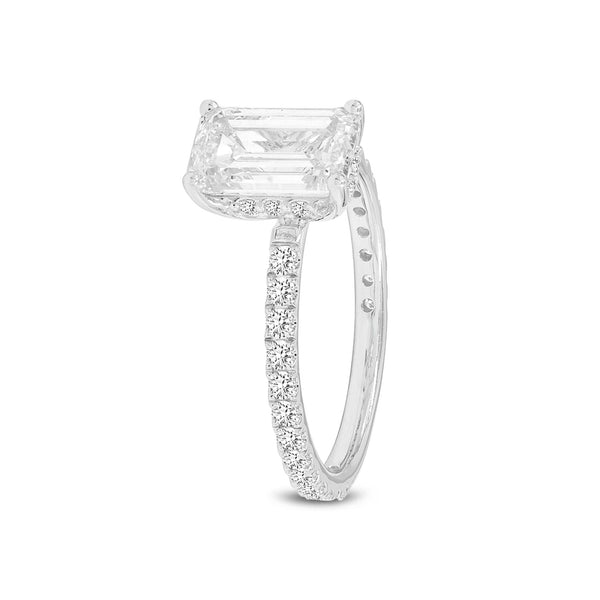 LuvMyJewelry Regalia 14K White Gold Emerald Cut Lab Grown Diamond Hidden Halo Engagement Ring - 2.55 Ctw