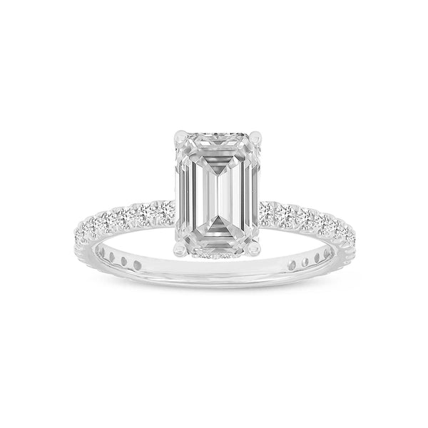 LuvMyJewelry Regalia 14K White Gold Emerald Cut Lab Grown Diamond Hidden Halo Engagement Ring - 2.55 ctw