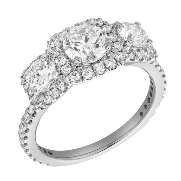 LuvMyJewelry Regalia 14K White Gold Round Cut Lab Grown Diamond Halo Trinity Ring - 2 Ct