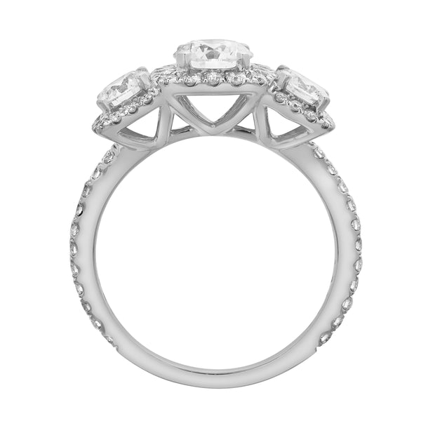LuvMyJewelry Regalia 14K White Gold Round Cut Lab Grown Diamond Halo Trinity Ring - 2 Ct