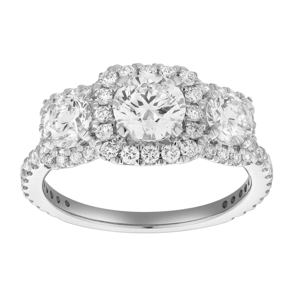 LuvMyJewelry Regalia 14K White Gold Round Cut Lab Grown Diamond Halo Trinity Ring - 2 ct