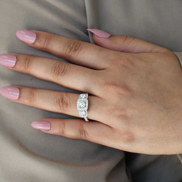 LuvMyJewelry Regalia 14K Yellow Gold Round Cut Lab Grown Diamond Halo Trinity Ring - 2 Ct