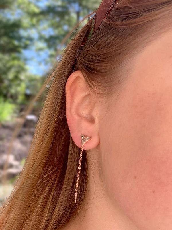 LuvMyJewelry Rise & Grind Triangle Diamond Drop Earrings In 14K Rose Gold Vermeil On Sterling Silver