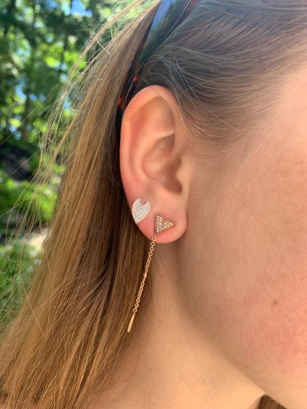 LuvMyJewelry Rise & Grind Triangle Diamond Drop Earrings In 14K Rose Gold Vermeil On Sterling Silver