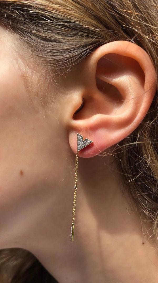 LuvMyJewelry Rise & Grind Triangle Diamond Drop Earrings In 14K Yellow Gold Vermeil On Sterling Silver