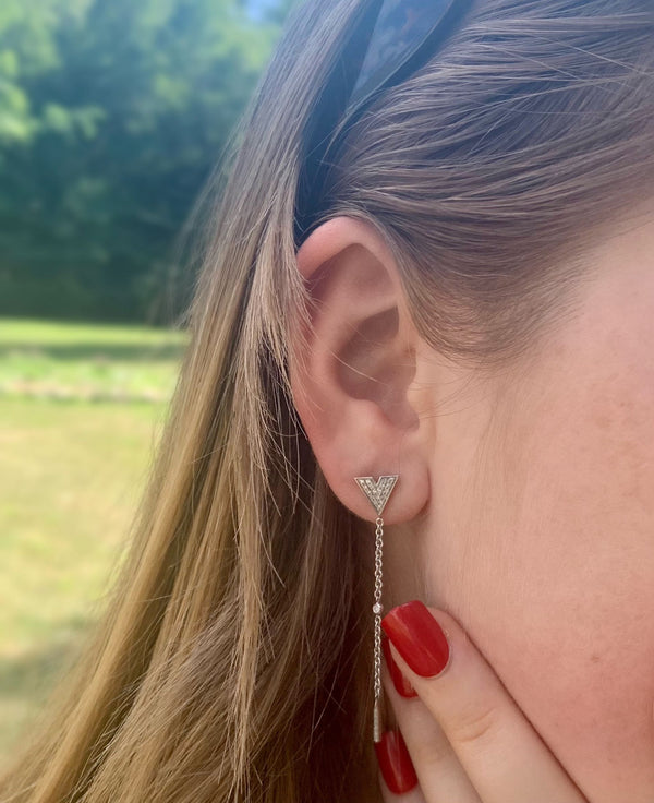 LuvMyJewelry Rise & Grind Triangle Diamond Drop Earrings In Sterling Silver